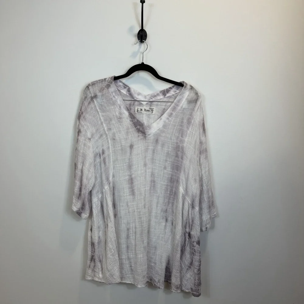 M. Rena Large Tie Dye Tunic Top Gauzy Lightweight Cotton Blend V-Neck - Picture 1 of 9